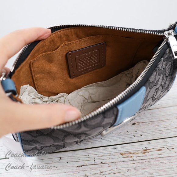 NWT Coach C8306 Lonnie Baguette Crossbody In Signature Jacquard in Pacific Blue - Picture 12 of 12